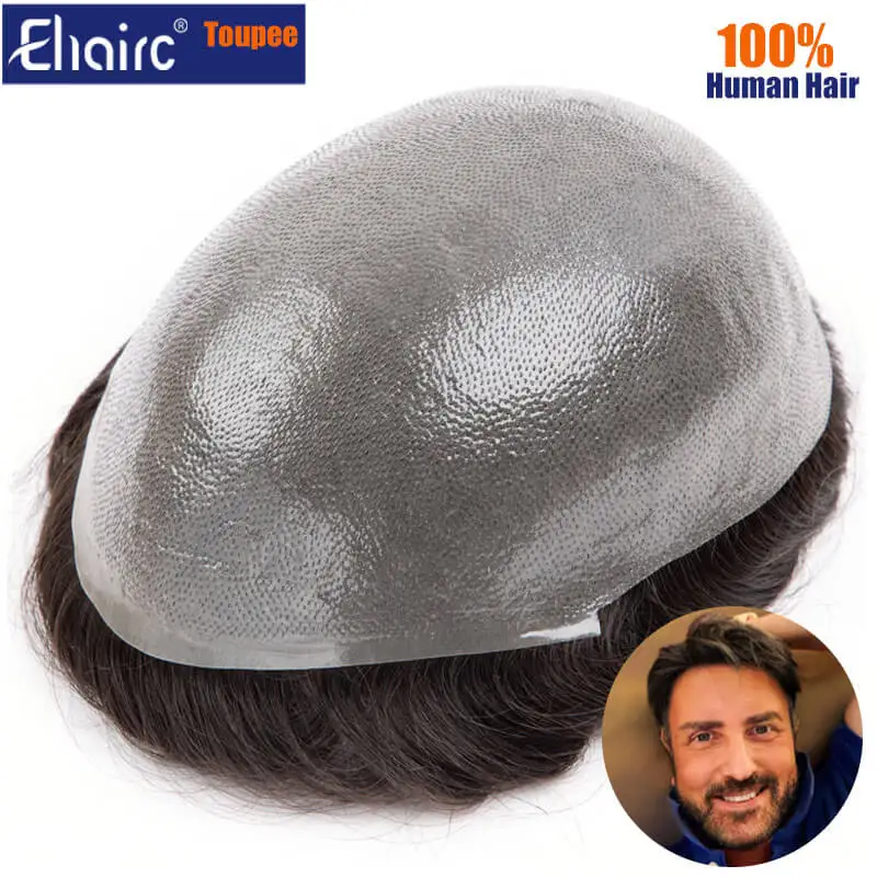 Prótese capilar masculina de microskin, durável, premium, 0.12mm, 6 ", perucas masculinas, 100% cabelo humano natural