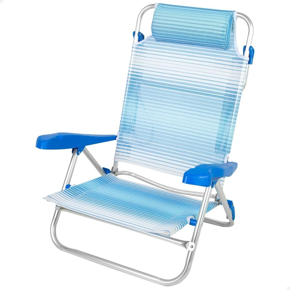 Pack de 2 sillas de playa plegables, respaldo reclinable de 7 posiciones, tumbona convertible, tamaño 47x49x82 cm, aluminio y textil