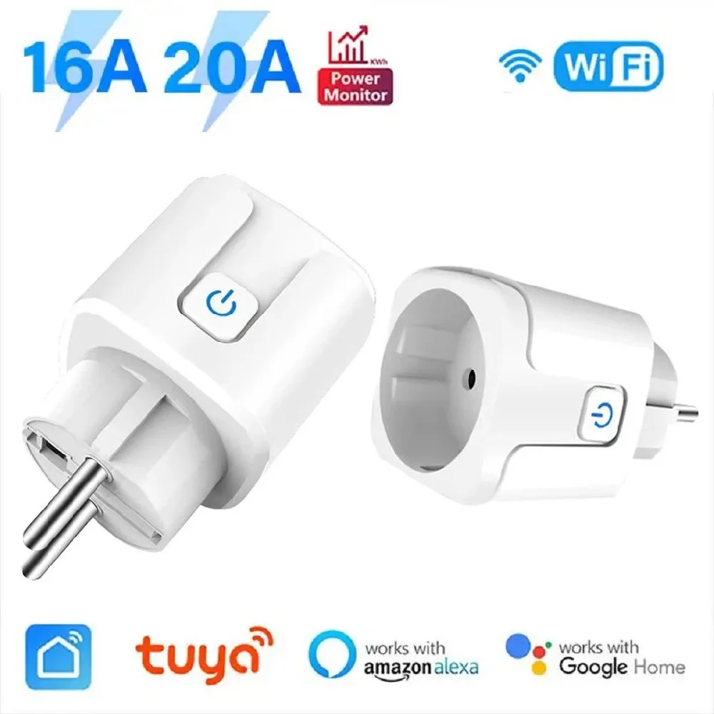 Tuay enchufe inteligente EU16A/20A AC100-240V enchufe inteligente Wifi con sincronización de monitoreo de energía Control de voz compatible con Alexa Google Home