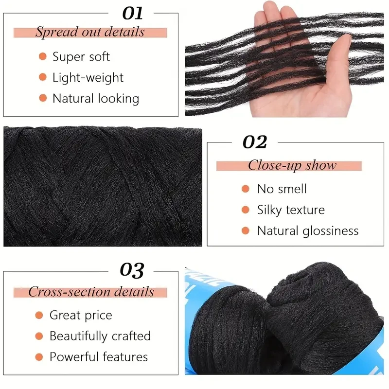 4-10 rolos de fio acrílico de cabelo de lã brasileira preta para cabelo de crochê sintético africano tranças jumbo tranças torção wraps70g/rolo