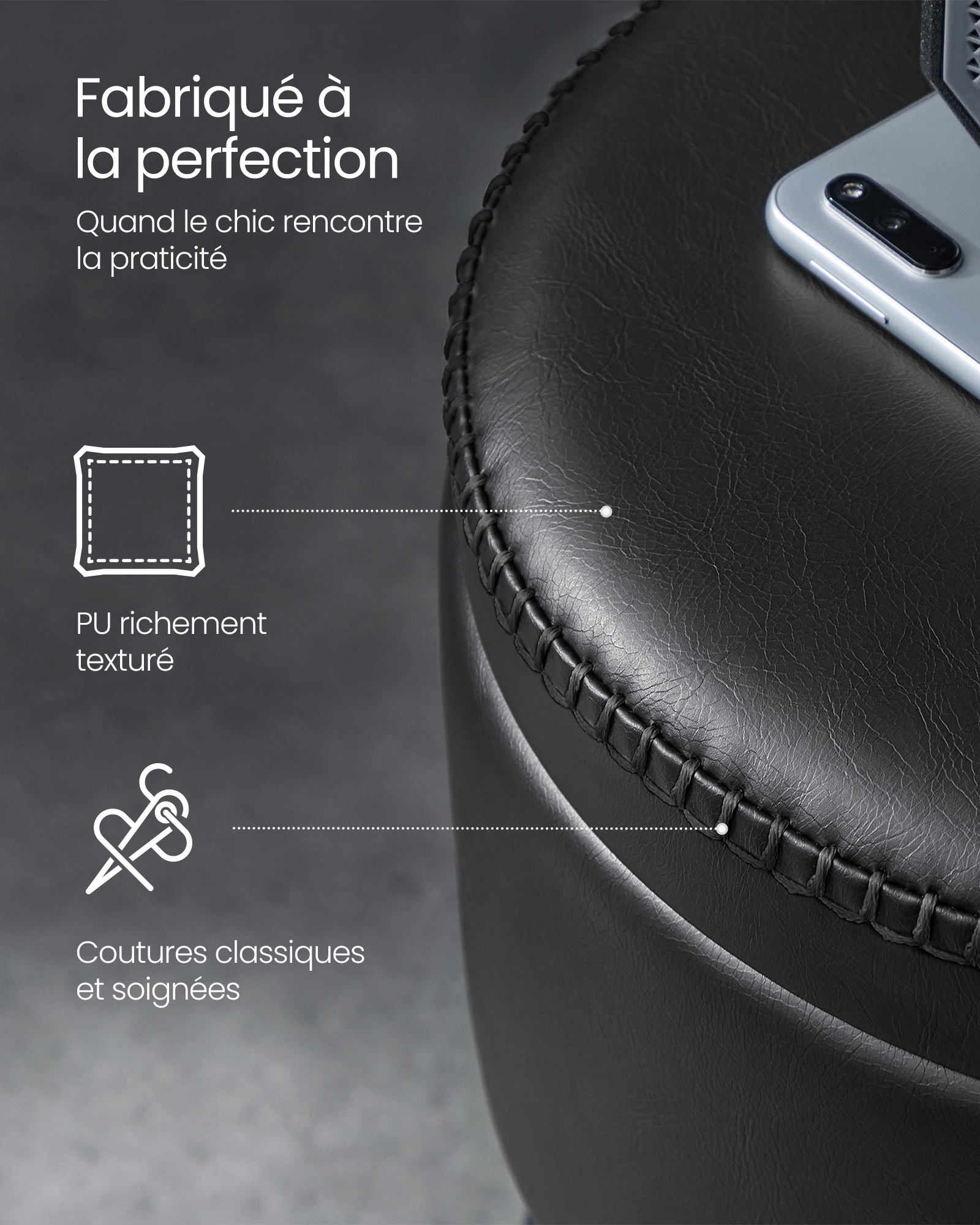VASAGLE Tabouret de Bar Pivotant à 360 °   Noir d'Encre - Hauteur Réglable - Rangement