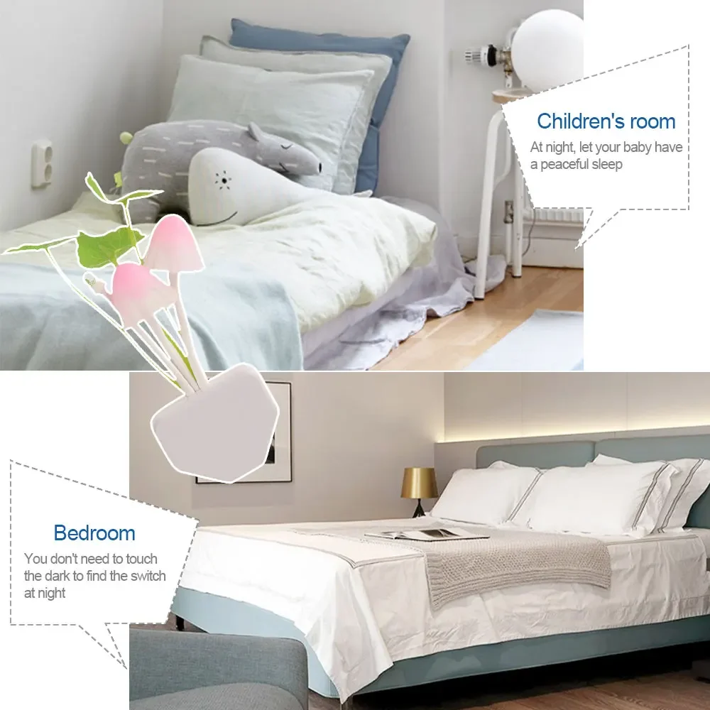 Lámpara con forma de hongo para la noche, Luminaria con 3 luces LED de colores, Sensor de 220v, novedad