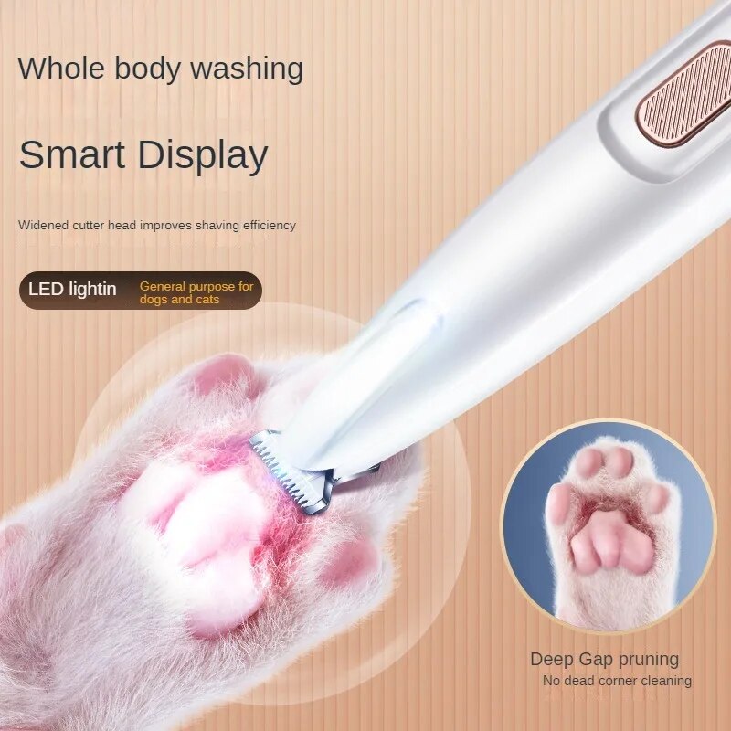 Com luz LED à prova d'água para barbear pés de gato, barbear especial para animais de estimação, aparador de pés para cães