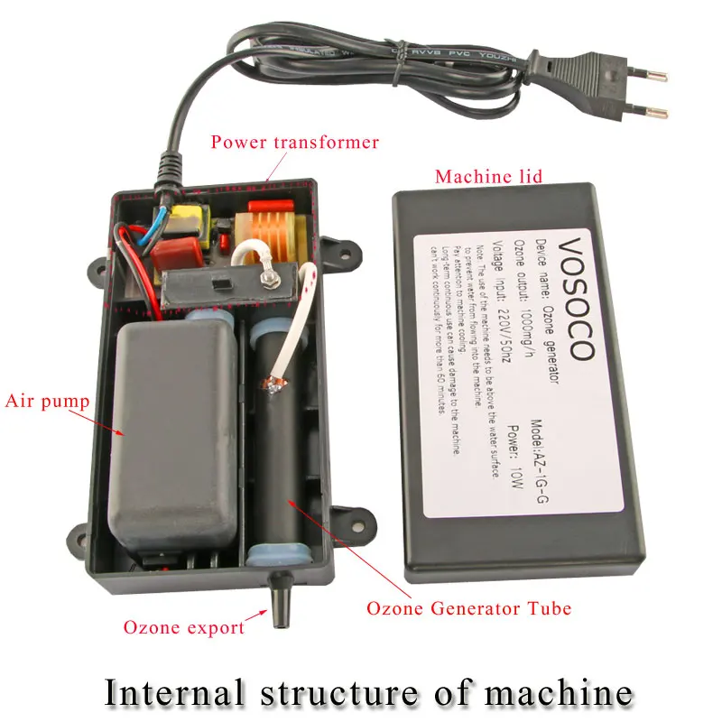 VOSOCO Ozone Generator Ozonizer น้ําเครื่องฟอกอากาศผลไม้ผักเนื้อทําความสะอาดถังปลาห้องครัวห้องน้ํา Deodorization 1000mg