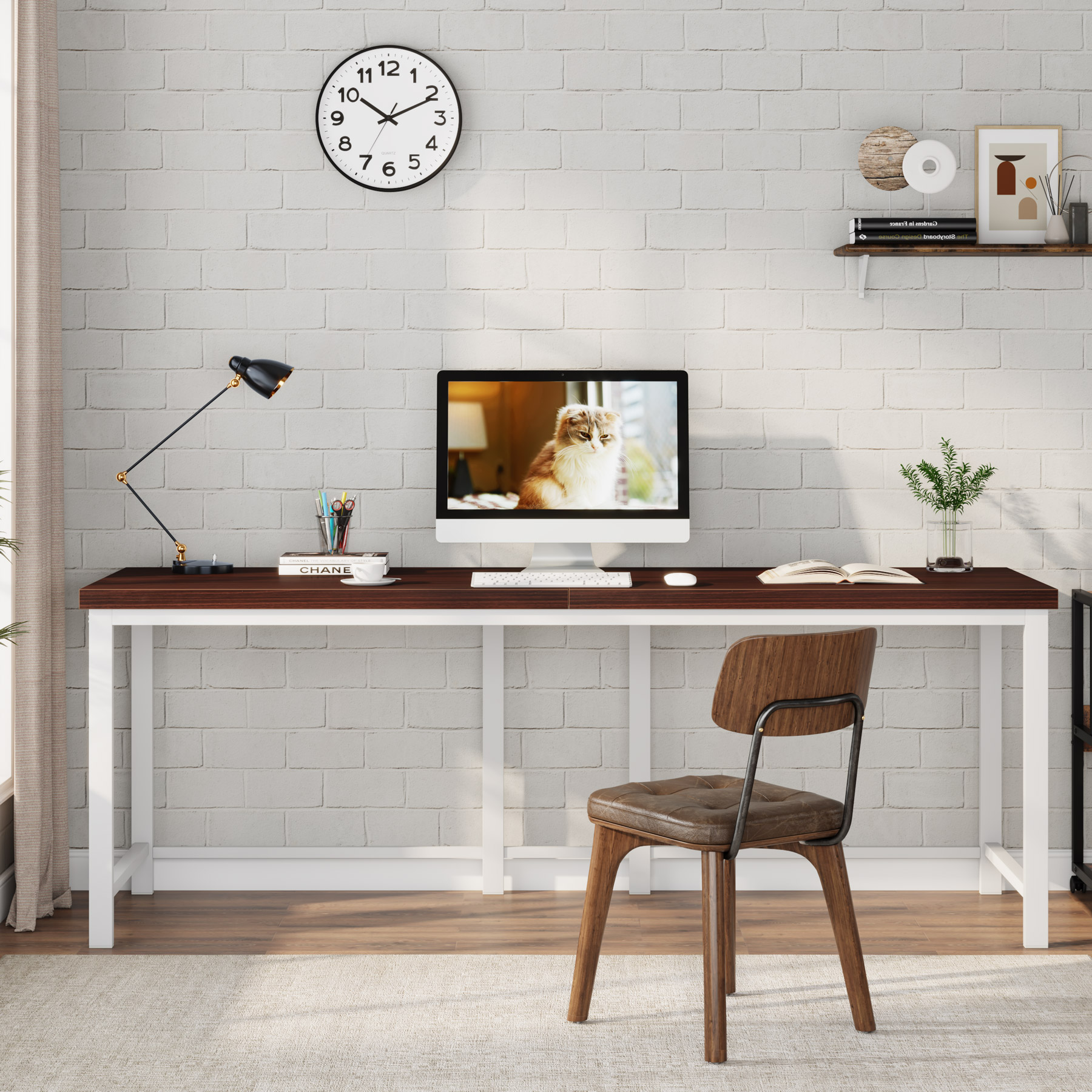 Tribesigns 200cm Double Computer Desk, Extra Long 2 Person Desk Workstation, Large Office Desk Study Writing Table