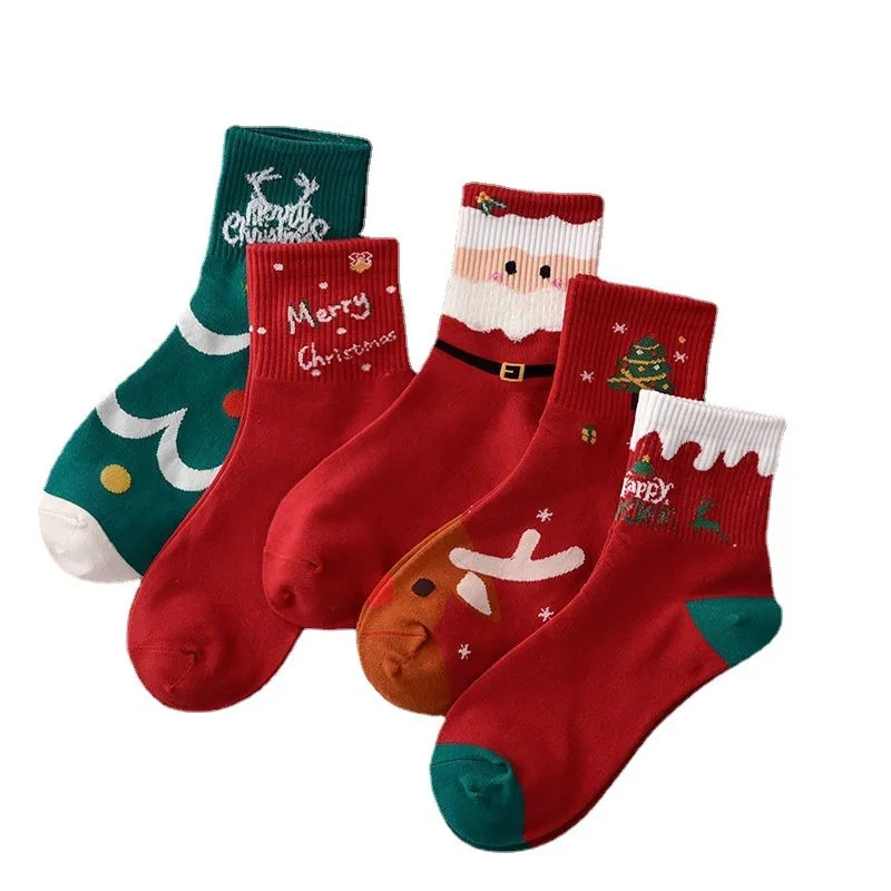 女性用の厚手のカシミヤソックス,5ペア,ランダム,ミドルチューブ,クリスマスギフト,秋冬,卸売