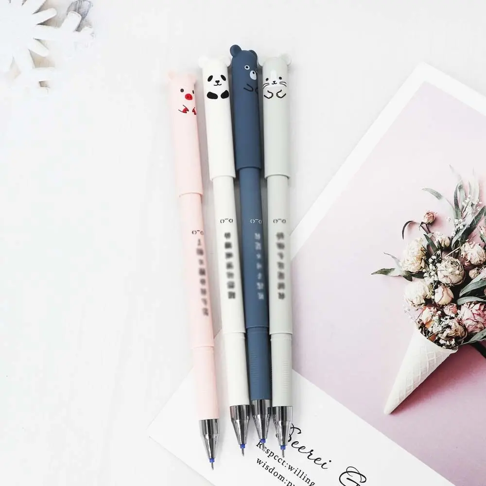12ชิ้นปากกาหมึกเจลที่ลบได้รูปสัตว์แพนด้า0.5มม. แท่งหมึกลบได้สีน้ำเงินสีดำสามารถเติมได้อุปกรณ์เครื่องเขียนในโรงเรียน