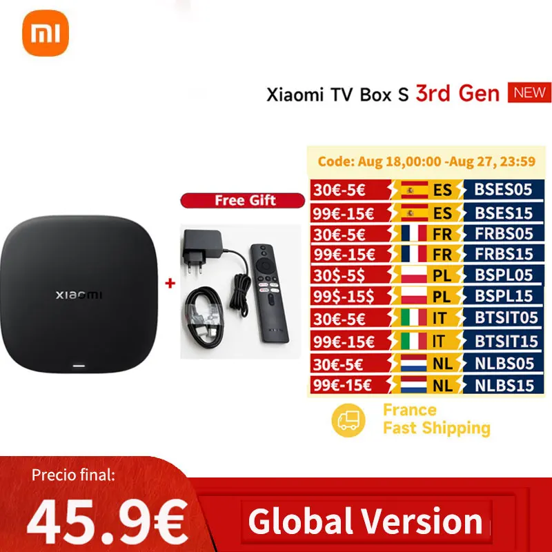 Versione globale Xiaomi TV Box S 3rd Gen 4K Ultra HD 2G 32G Google TV Cast Netflix Smart TV Box BT5.2 Lettore multimediale Mi TV Box WiFi