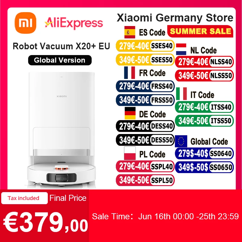 Xiaomi-Robot aspirador X20 +, versión Global, Control de voz, recolección automática de polvo, escaneo de toda la casa, limpiador de cabello líquido