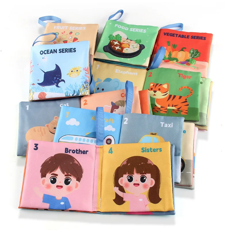 หนังสือผ้าเด็ก 3D ของเล่นการศึกษาปฐมวัย หนังสือปาล์มภาษาอังกฤษ 4 หน้า 8 หน้า