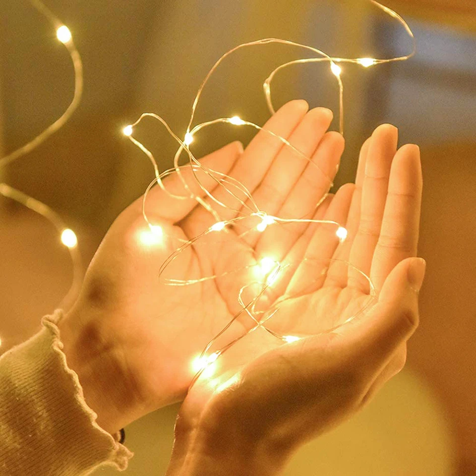 LED ทองแดงสายไฟ String แบตเตอรี่ดําเนินการ Fairy Garland Light คริสต์มาสของขวัญหัตถกรรมแก้วขวดเค้กดอกไม้โคมไฟตกแต่ง