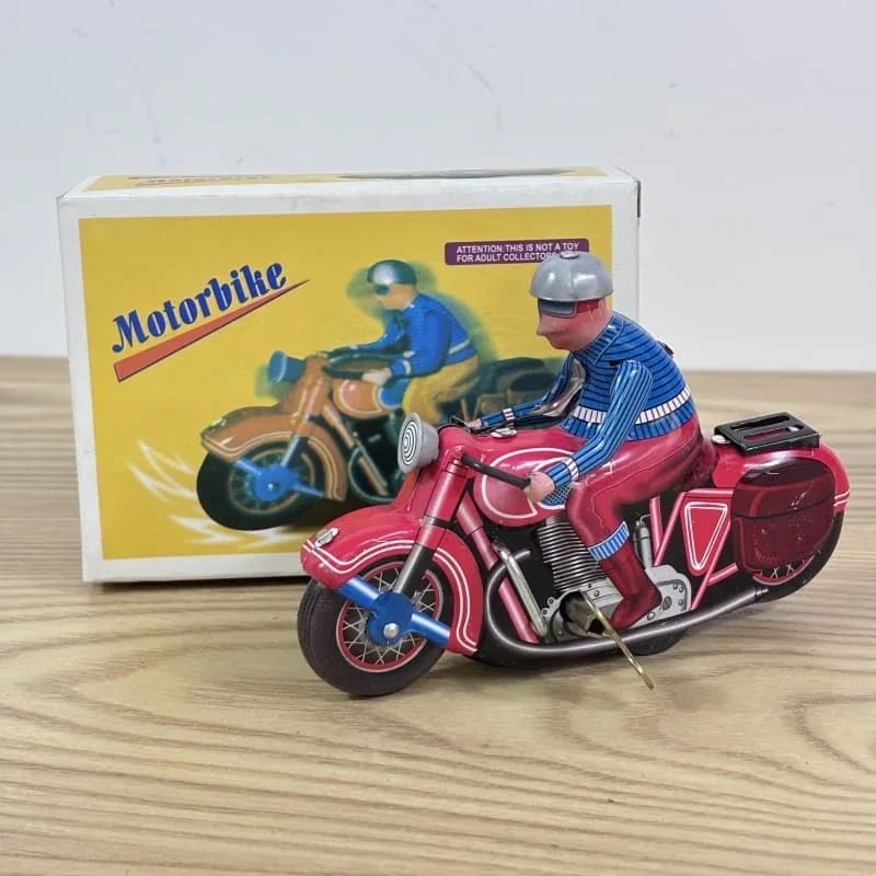 [Funny] Classic collection Retro Clockwork motorbike toy Wind up Metal Tin Gear Ride the motorcycle Mechanical  toy kids gift