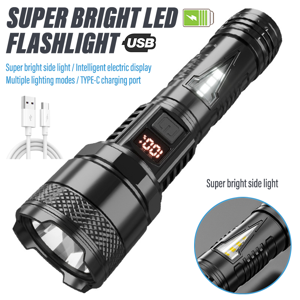 Superhelle LED-Taschenlampe, wiederaufladbare Taschenlampe, tragbarer Suchscheinwerfer, Outdoor-Campingleuchte mit intelligentem elektrischem Display