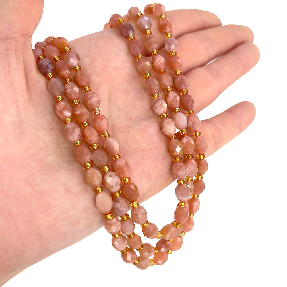 Batu Matahari kuarsa mawar alami bentuk telur 6x8mm manik-manik longgar segi empat batu permata alami pembuatan perhiasan manik kristal