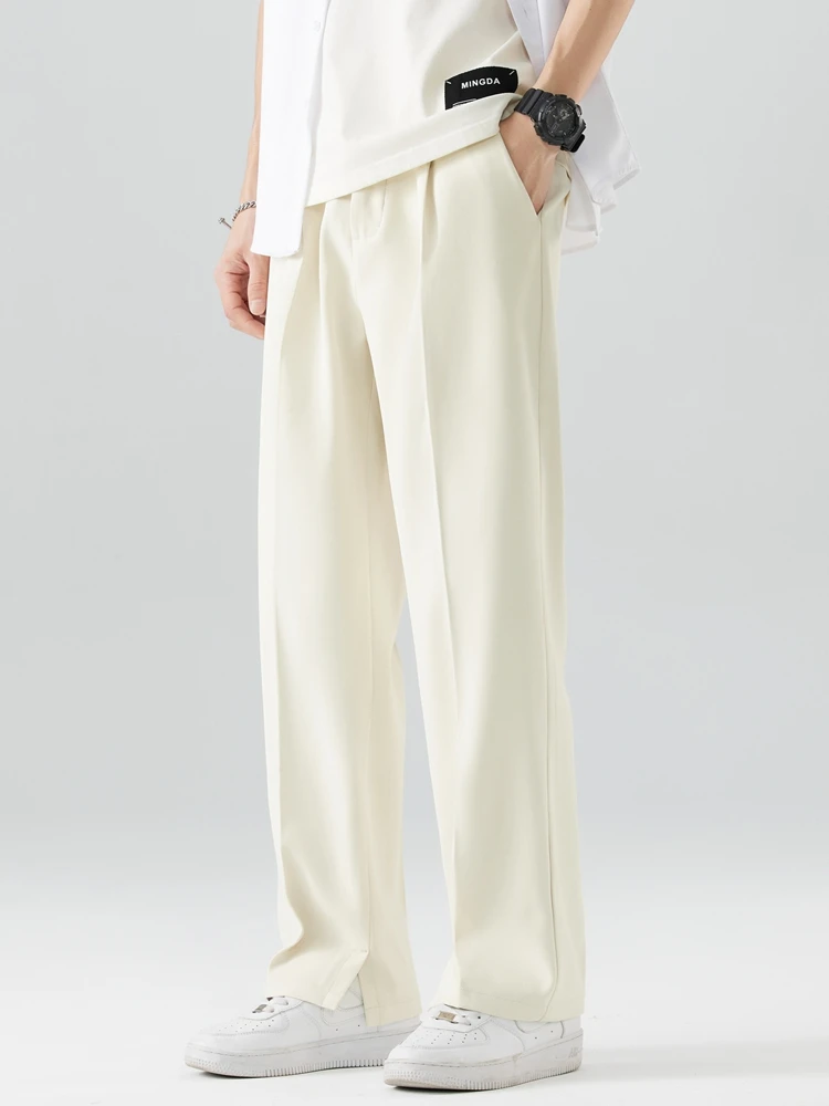2023 neue Sommer Casual Hosen Männer Atmungsaktive Polyester Koreanische Mode Halb Breite Gebändert Taille Hosen Gerade Lose Drapieren hosen