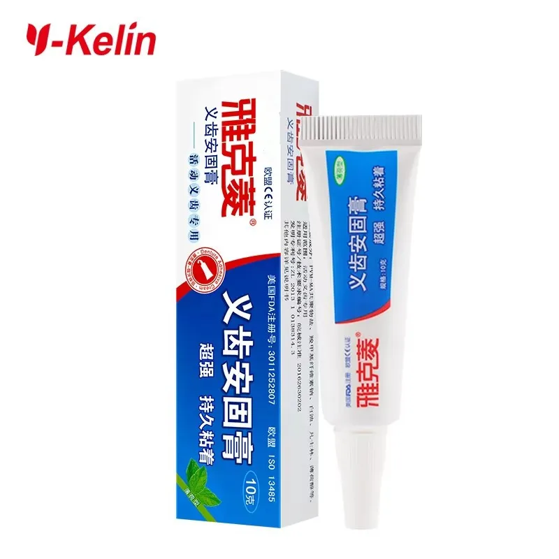 Crema adhesiva para dentadura Y-Kelin, 10g/0,4oz, tamaño de muestra, sujeción durante todo el día, fórmula sin Zinc, pegamento para dentadura postiza