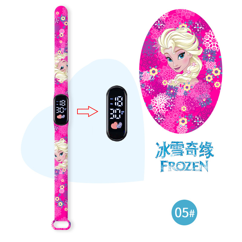 Disney นาฬิกาเด็กผู้หญิง Frozen สร้อยข้อมือกีฬาหน้าจอสัมผัสสำหรับเด็กกันน้ำนาฬิกาดิจิตอลสำหรับผู้หญิงของขวัญที่สวยงามจัดส่งจากผู้ผลิต