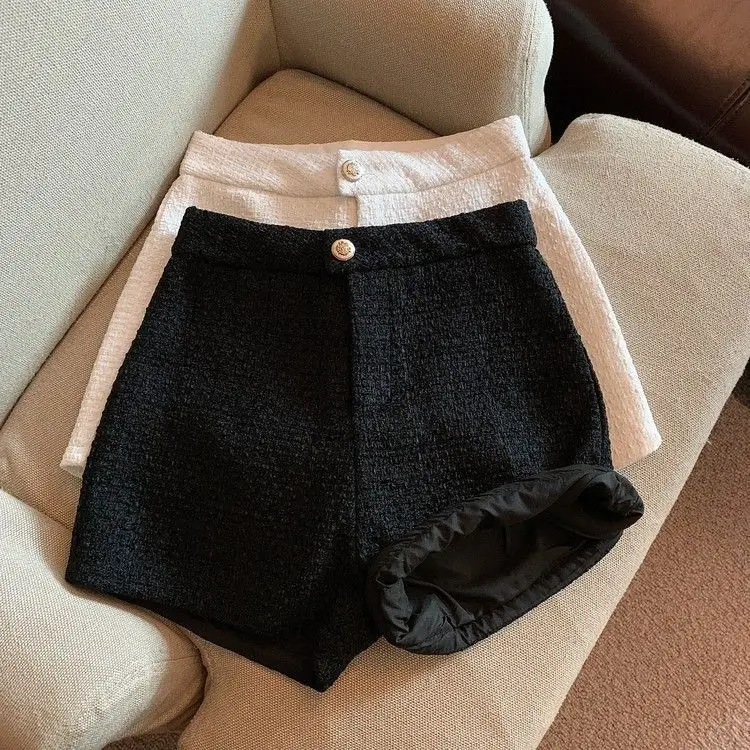 春秋ハイウエストワイドレッグショートパンツレディースアウターツイードパンツファッショナブルでエレガントなスタイル中国生産
