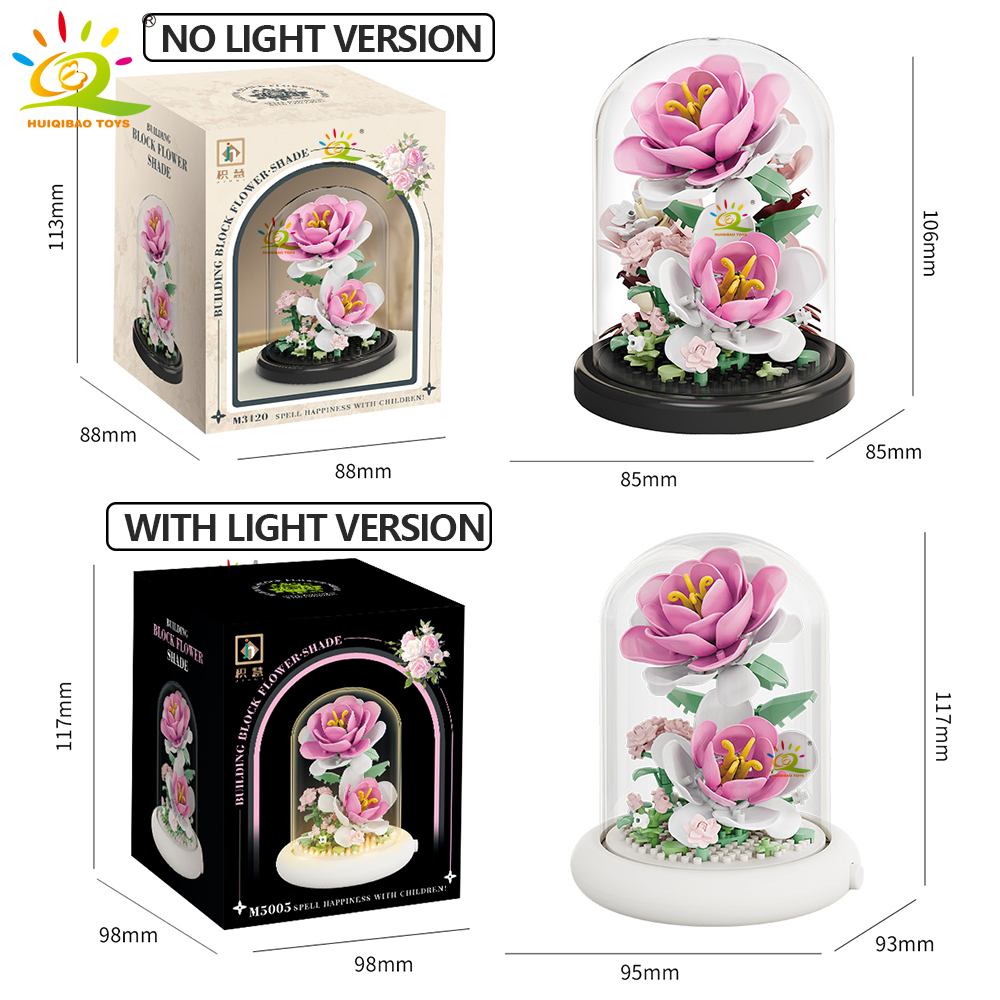 HUIQIBAO MOC 永遠の花束ディスプレイボックスマイクロビルディングブロックフラワーモデル DIY ホームデスク植物装飾レンガのおもちゃ子供のため