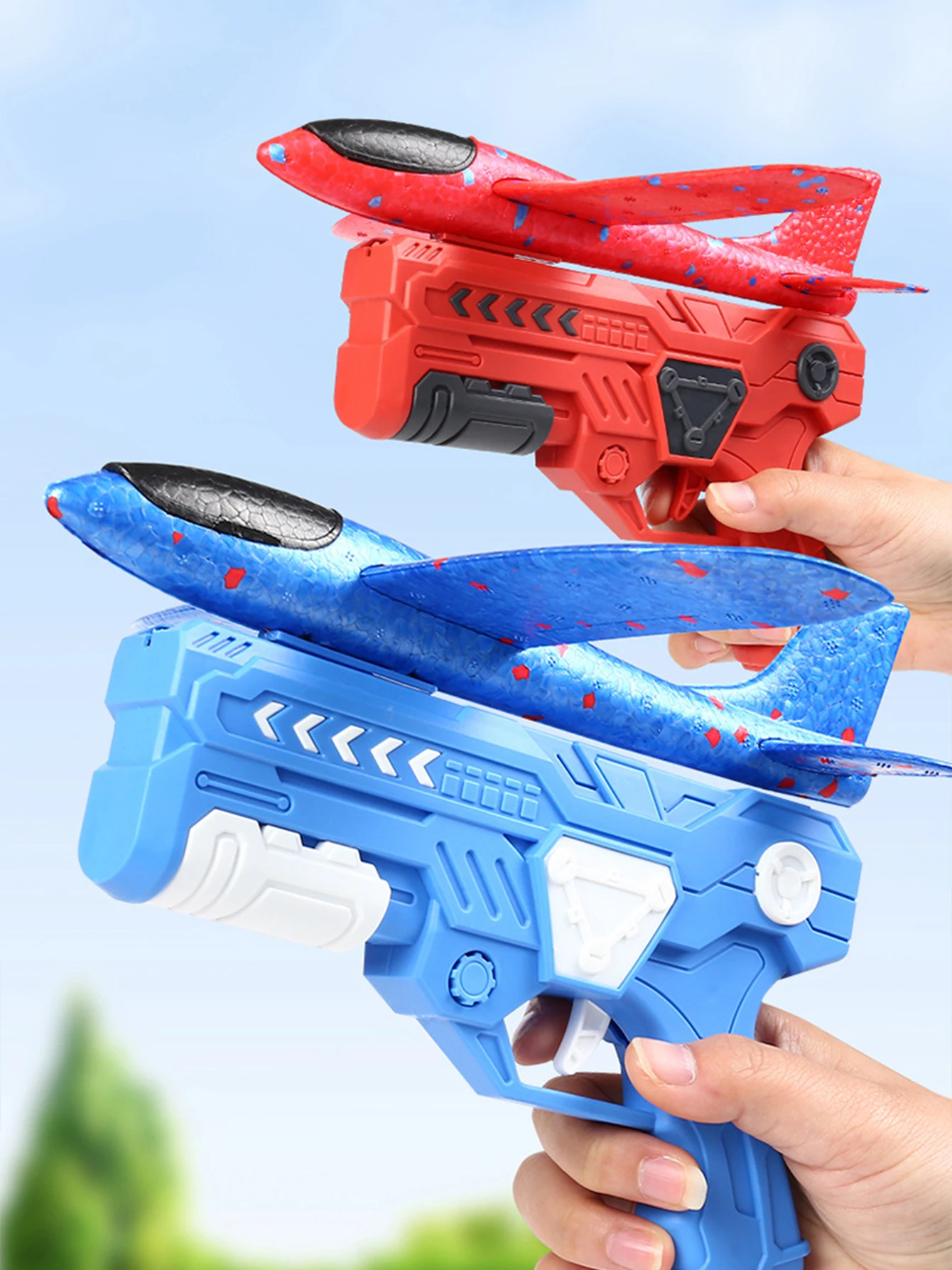 Pistola de juguete elástica de espuma suave para niños, traje de avión de eyección lanzado a mano, Avión de espuma, color aleatorio, al aire libre, 3 en 1