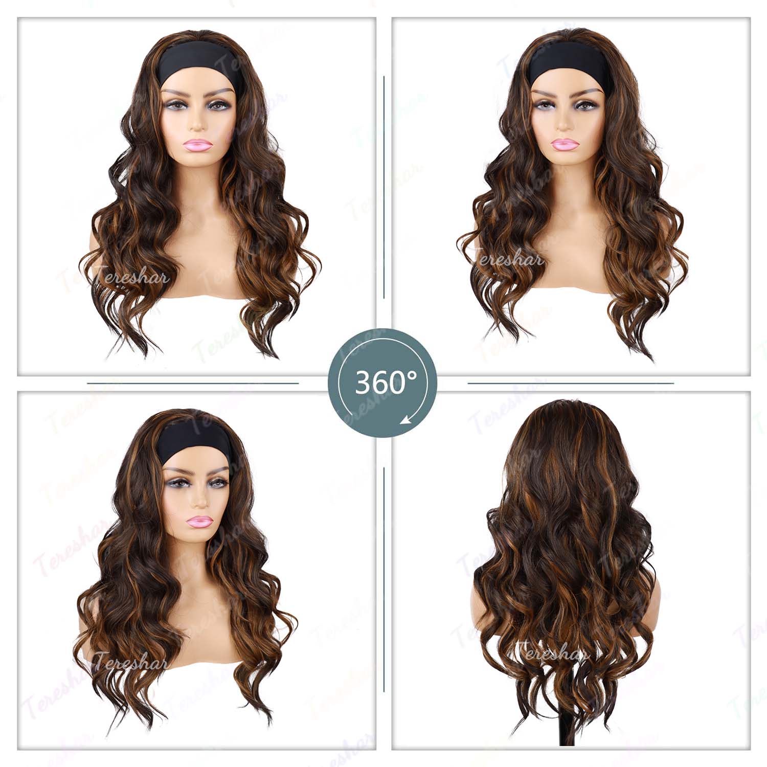 Perruque bandeau synthétique longue ondulée pour femmes, perruque de mise en place et aller, perruque longue bouclée pour femmes, utilisation quotidienne de fête