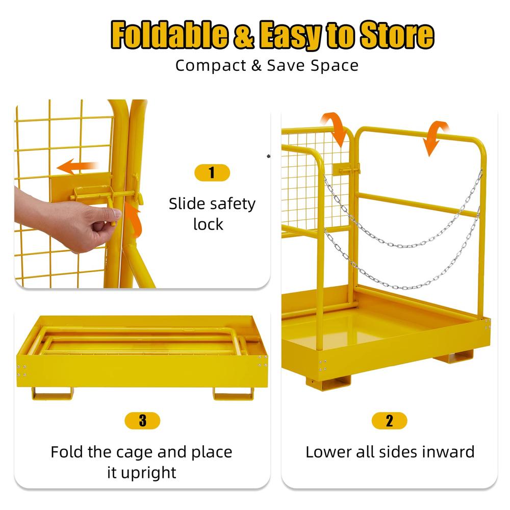 Forklift Safety Cage Work Platform 36"x36" 1200 Lbs Capacity Foldable Man Basket Paint Roof Tree Service Warehouse Construction