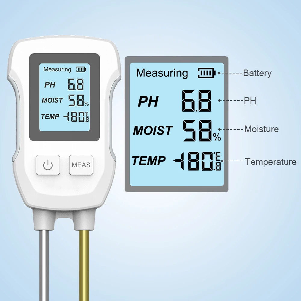 3in1 เครื่องทดสอบดิน PH/ความชื้น/อุณหภูมิดิจิตอล LCD Meter โลหะทนความร้อน Sensor ความชื้นสําหรับพืชดอกไม้สวน