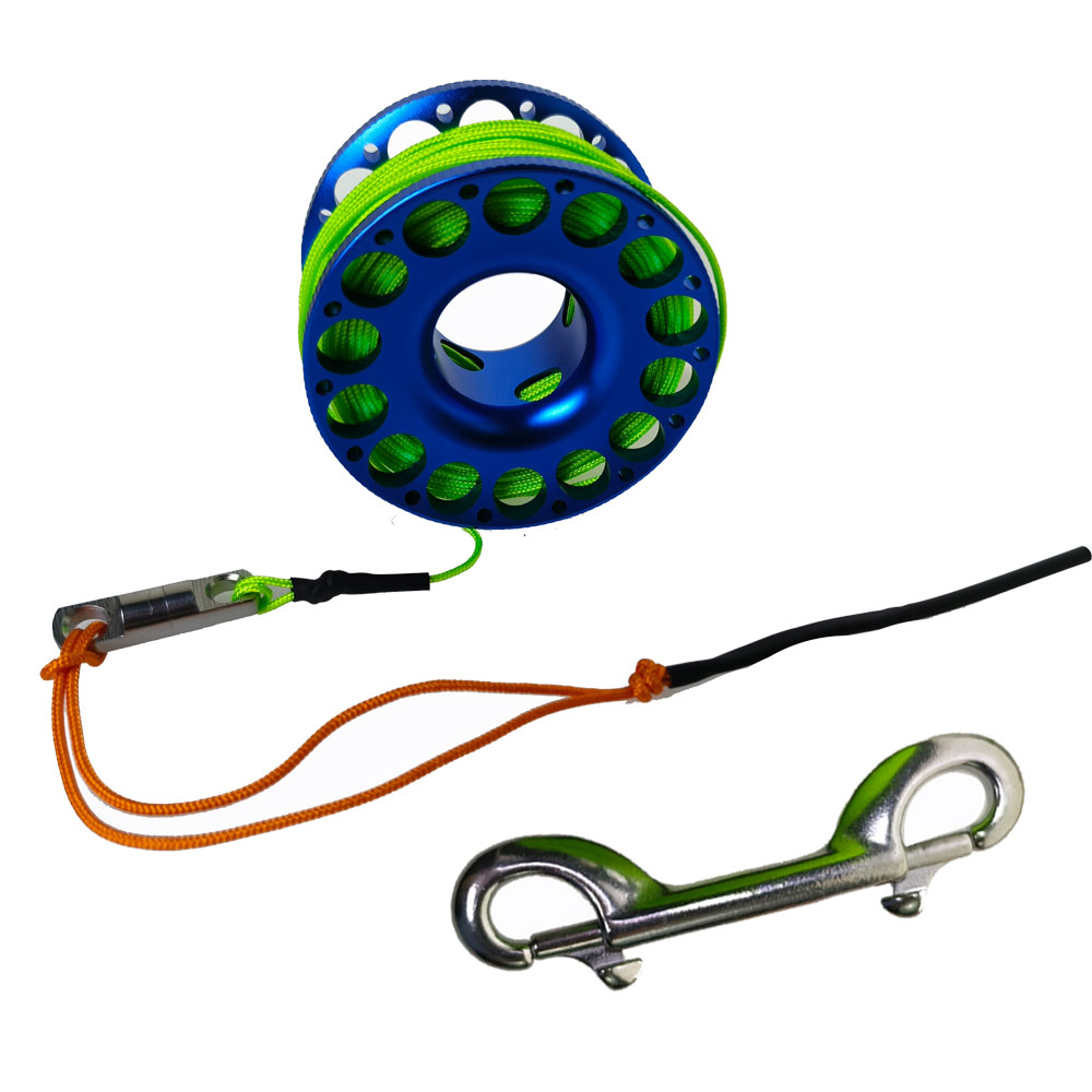 Carrete de aleación de aluminio para buceo, 15M, 20M, 30M, con gancho de doble punta de acero inoxidable, equipo SMB para buceo en cueva