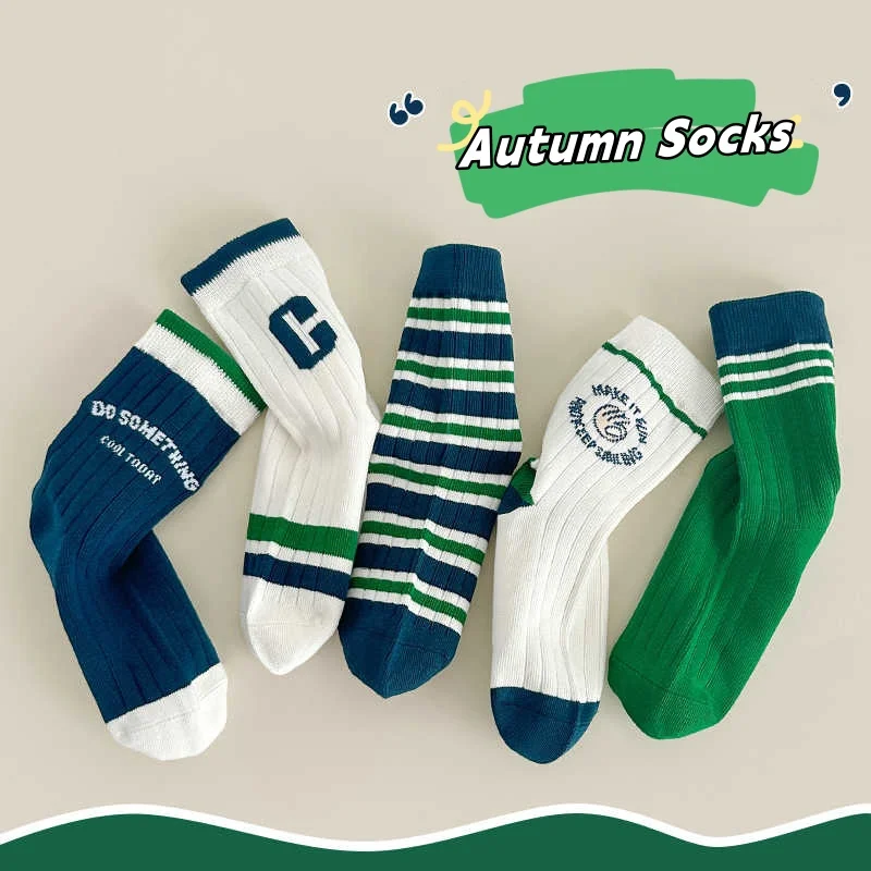5 pares de calcetines para niños, calcetines de algodón de otoño para bebés de 1 a 14T, calcetines deportivos medianos para niños