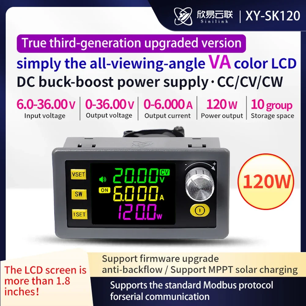 SK120 120W CNC Buck Boost DC ปรับแรงดันไฟฟ้าแหล่งจ่ายไฟแรงดันไฟฟ้าคงที่คงที่ MPPT ชาร์จพลังงานแสงอาทิตย์ Mod