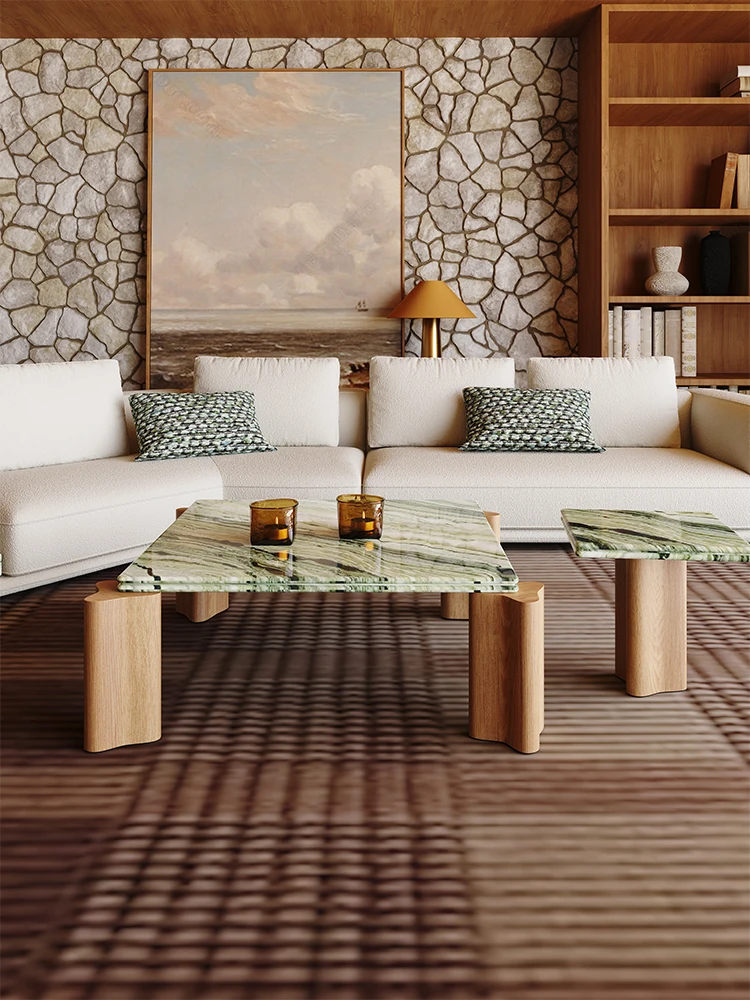 Mesa de centro quadrada estilo italiano-mesa de chá de mármore de luxo minimalista, mesa de sala de estar de pedra natural, peça central moderna para casa