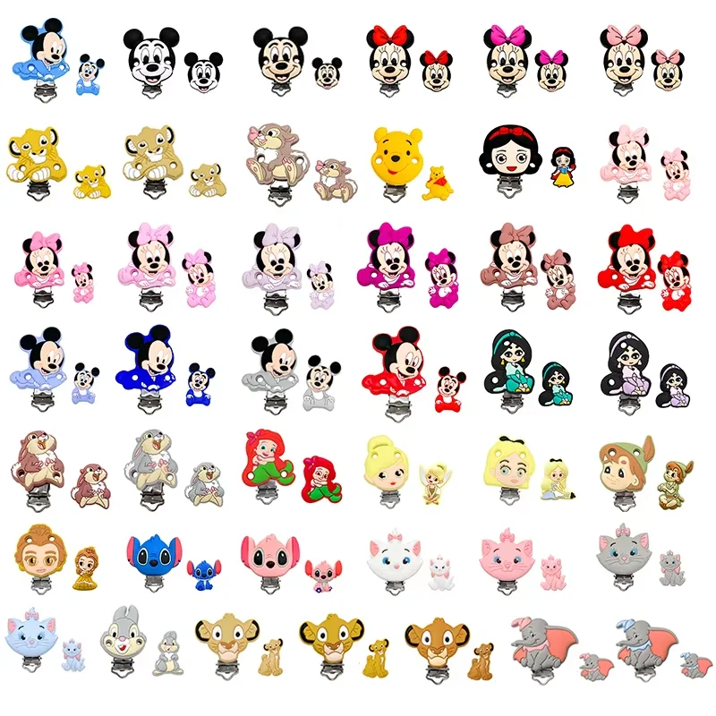 2 pçs/set silicone miss coelho minnie mouse bambi marie gato chupeta clipe molar grânulo diy chupeta corrente jóias acessórios