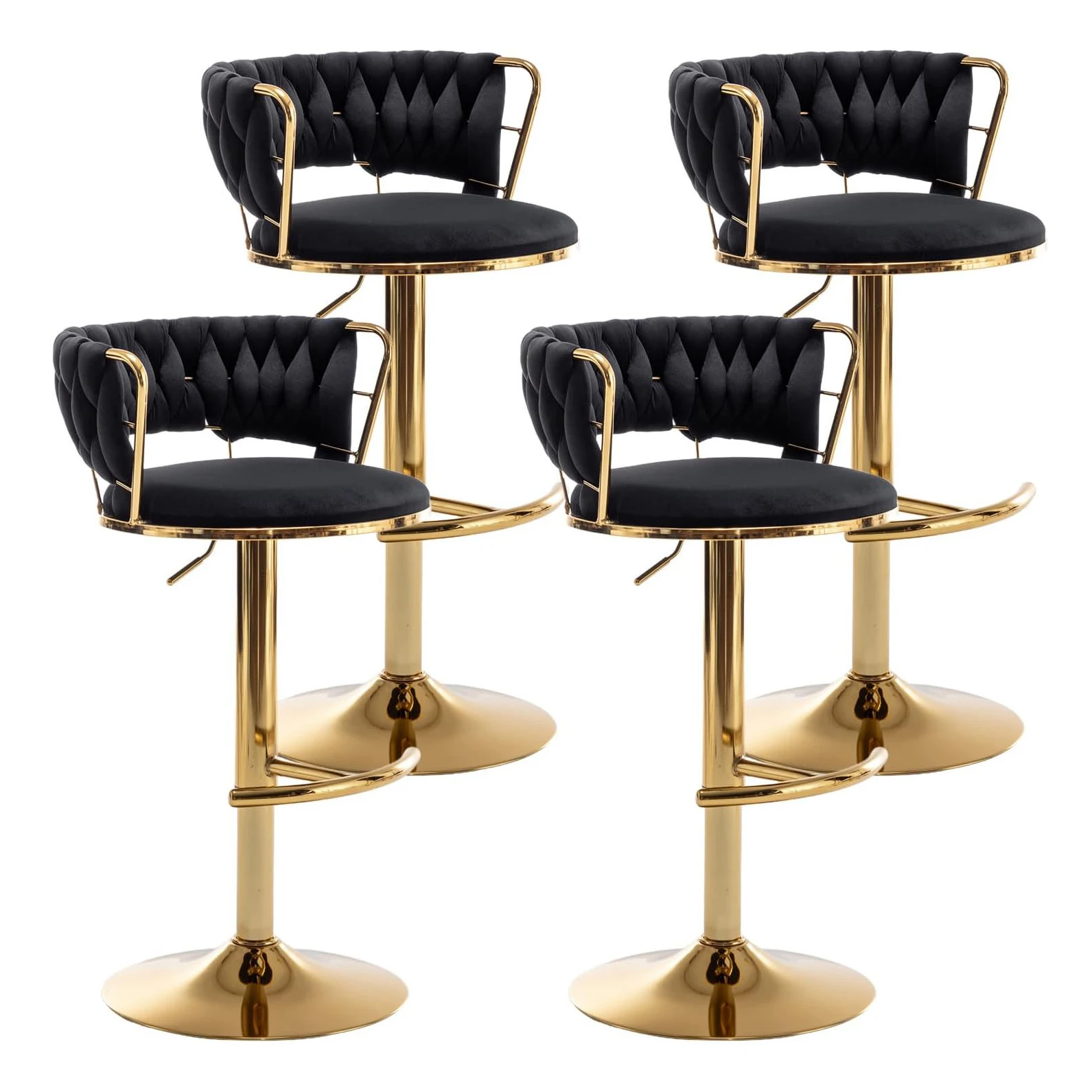 Beige Gold Stools  Counter Height Bar Stools with Low Back Swivel PU Leather Bar Stool for Kitchen Island Bar Pub