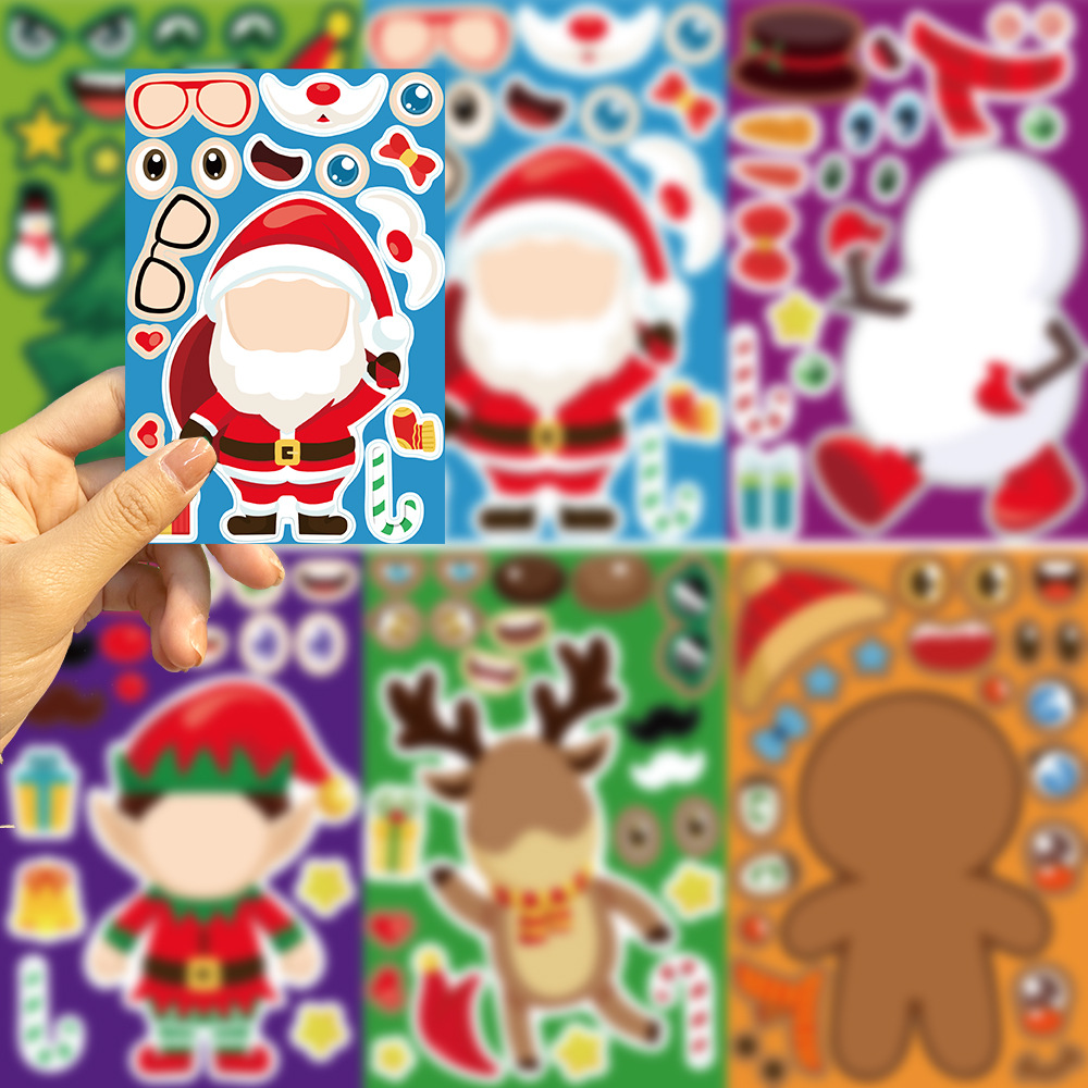 子供のためのクリスマスステッカー,ジグソーパズル,フェイスメイク,サンタクロースの作成,パーティーの装飾,おもちゃ,8枚