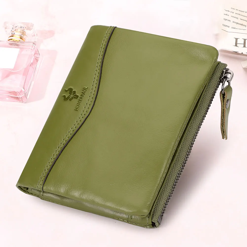 Portafoglio piccolo da donna in vera pelle al 100% Portafogli bifold compatti per carte di credito RFID con tasca con cerniera Fermasoldi corto da donna
