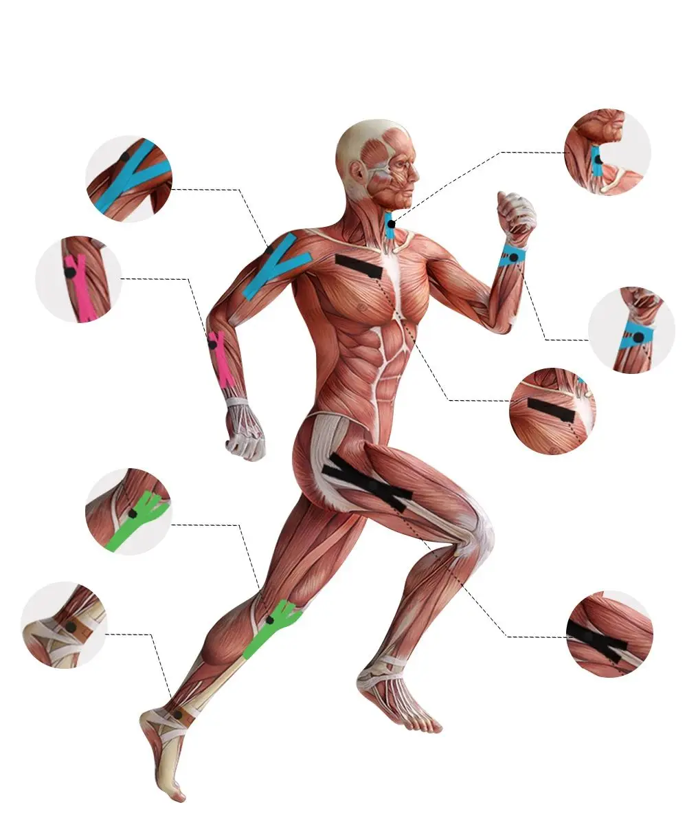 Nastri Kinesio Benda elastica Ginocchiere Nastri Kinesiologia Cuscinetti di supporto Bloccaggio Sport Benda autoadesiva Venda Kinesiotape ￼
