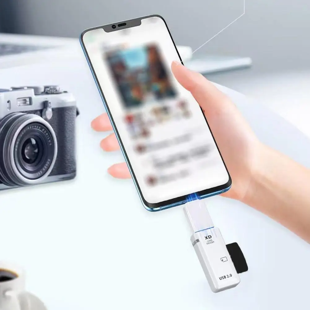 USB2.0 高速カードリーダー、ポータブルアイボリーホワイト XD シングルポートカードリーダー、iOS および強力な互換性のあるケーブルアダプター
