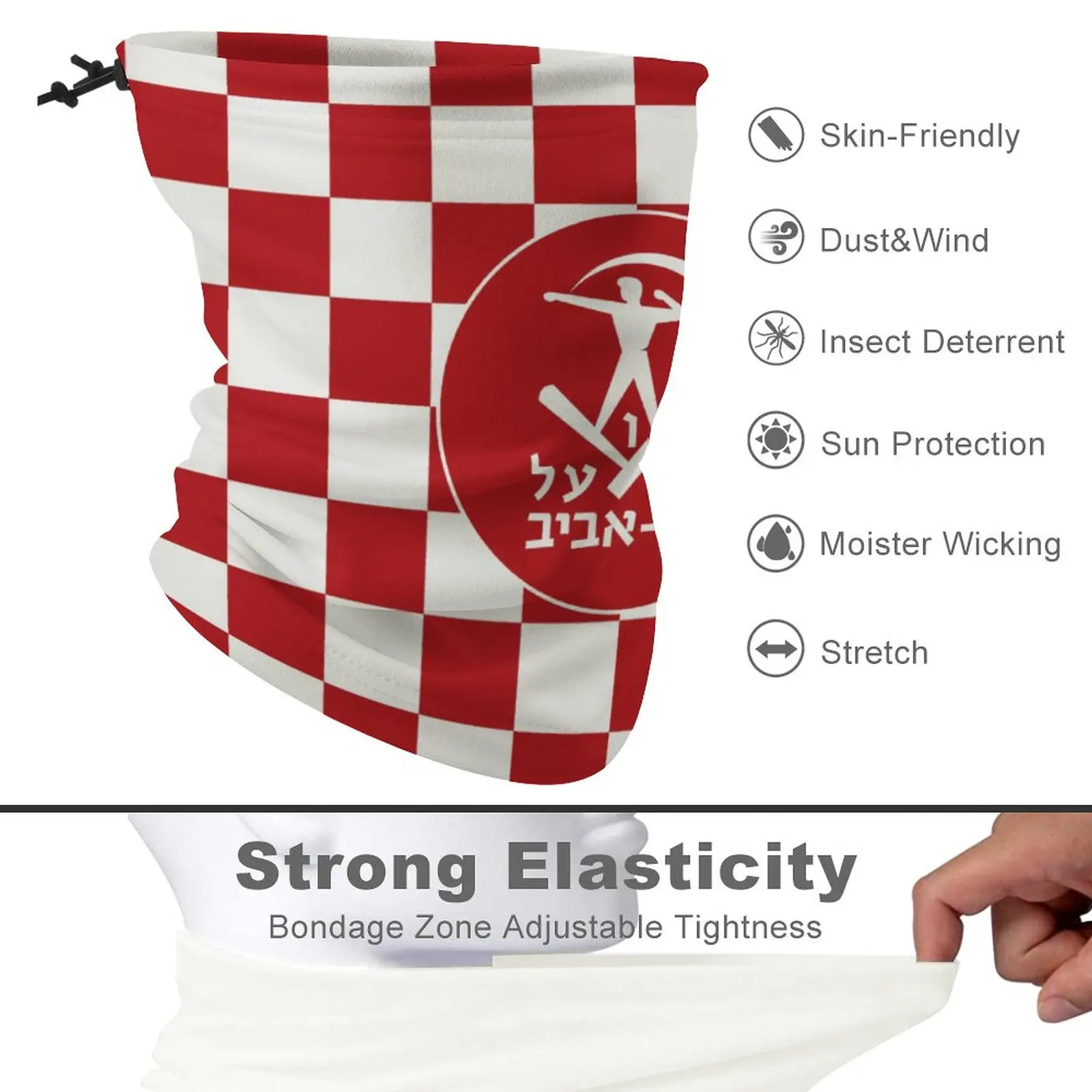 Hapoel Tel Aviv フェイスマスク シームレス ターバン ヘッドウェア ネックウォーム アウトドア 多機能