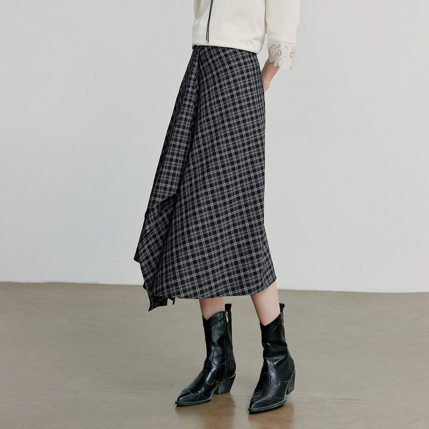 TOYOUTH Gonna da donna alla caviglia 2025 Autunno New Wave Style Retro Grid A Line Gonna ombrello irregolare
