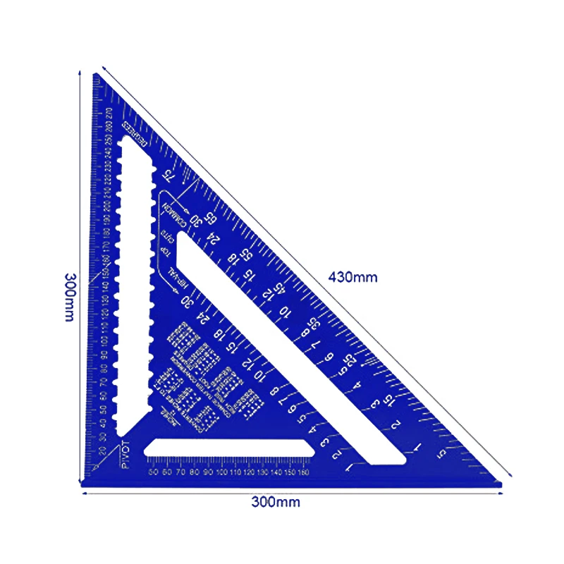 12 inch hoekliniaal metrisch / imperiaal aluminium driehoekige meetliniaal houtwerk snelheid vierkante driehoek hoek gradenboog