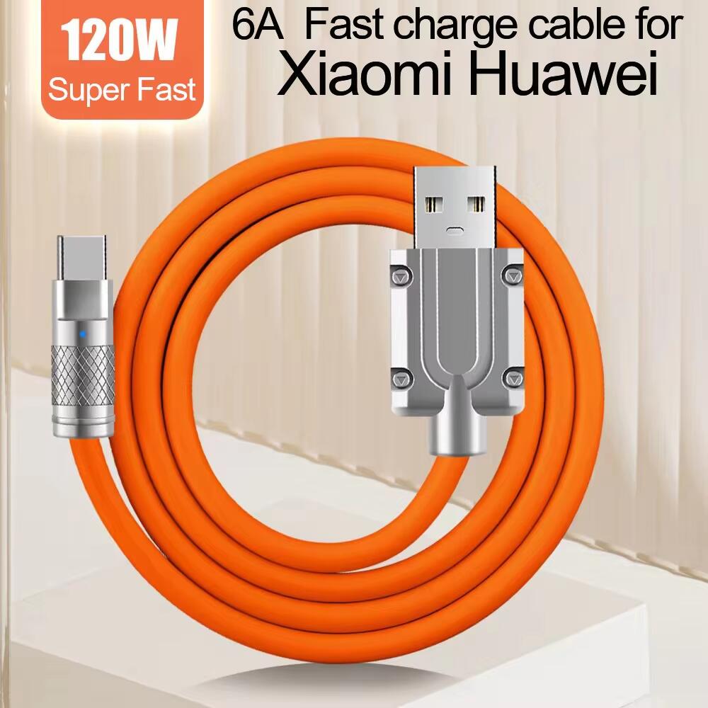 Cable USB C de carga rápida de 120W 6A, codo de rotación de 180 grados, Cable de fecha para cargador de teléfono para iPhone, Samsung, Xiaomi, Cable de carga rápida