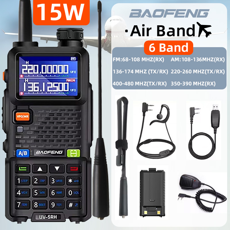 Baofeng walkie talkie UV5RH 15W, frecuencia de replicación inalámbrica de seis bandas, 999CH, transceptor USB, HAM, 50KM