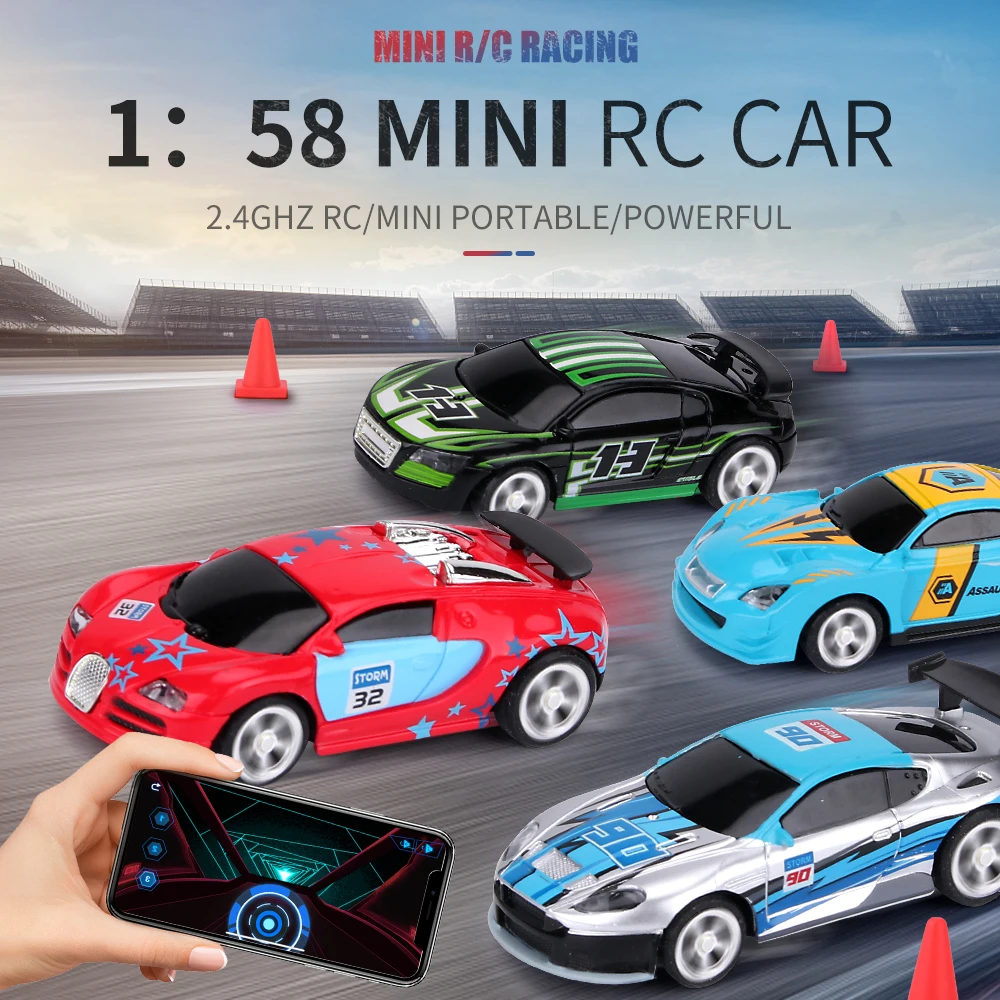 1:58 รีโมทคอนโทรล MINI RC รถแบตเตอรี่ดําเนินการรถแข่ง PVC กระป๋องแพ็คเครื่อง Drift-Buggy บลูทูธวิทยุควบคุมของเล่นเด็ก