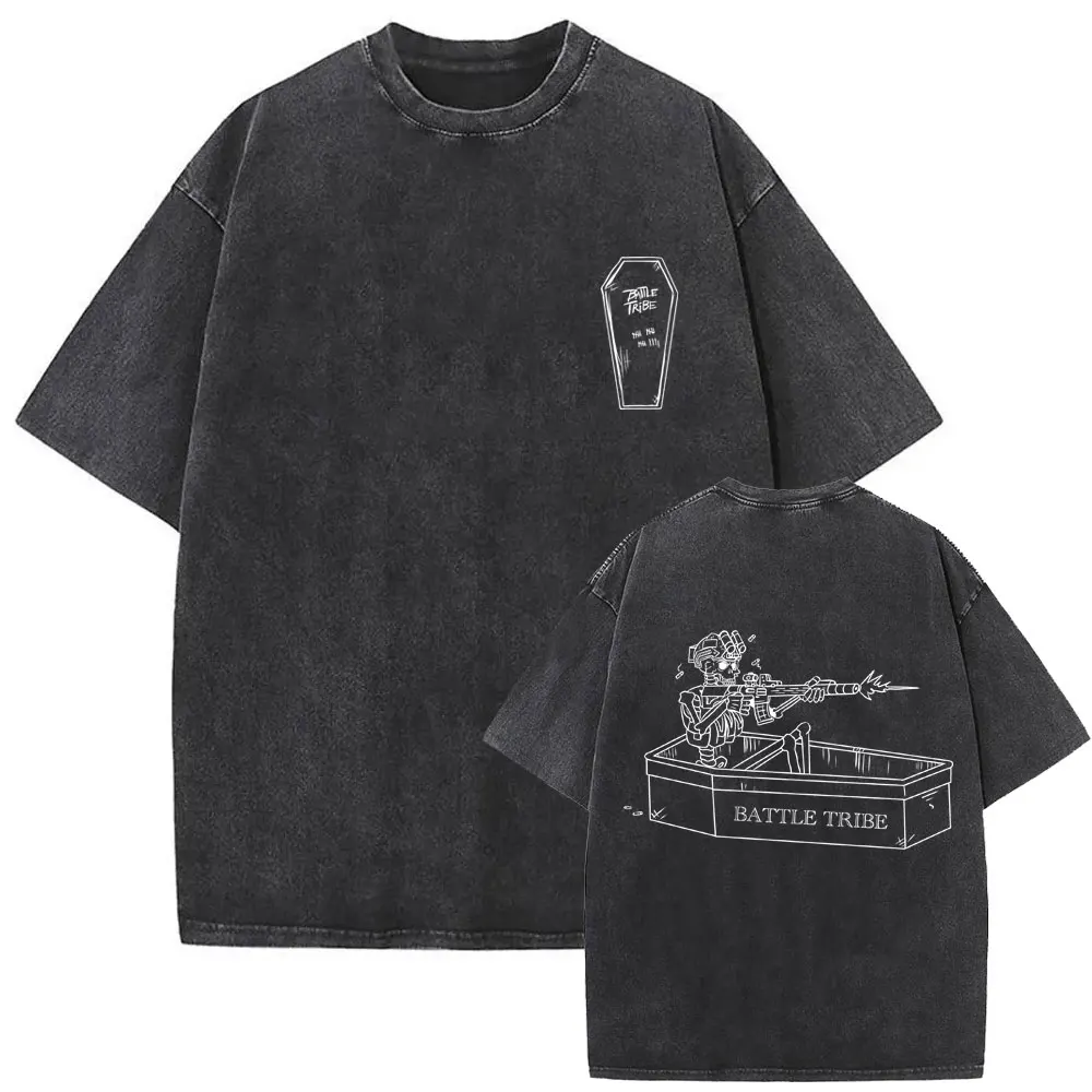 Washed Vintage Forward Observations Group Battle Tribe From The Grave Pull Over Print T-shirts Skeleton Male Oversized T Shirts