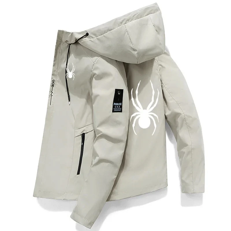 Jaqueta esportiva masculina com zíper monocromática, jaqueta à prova de vento, casual com capuz de alta qualidade, capuz reto, primavera e outono