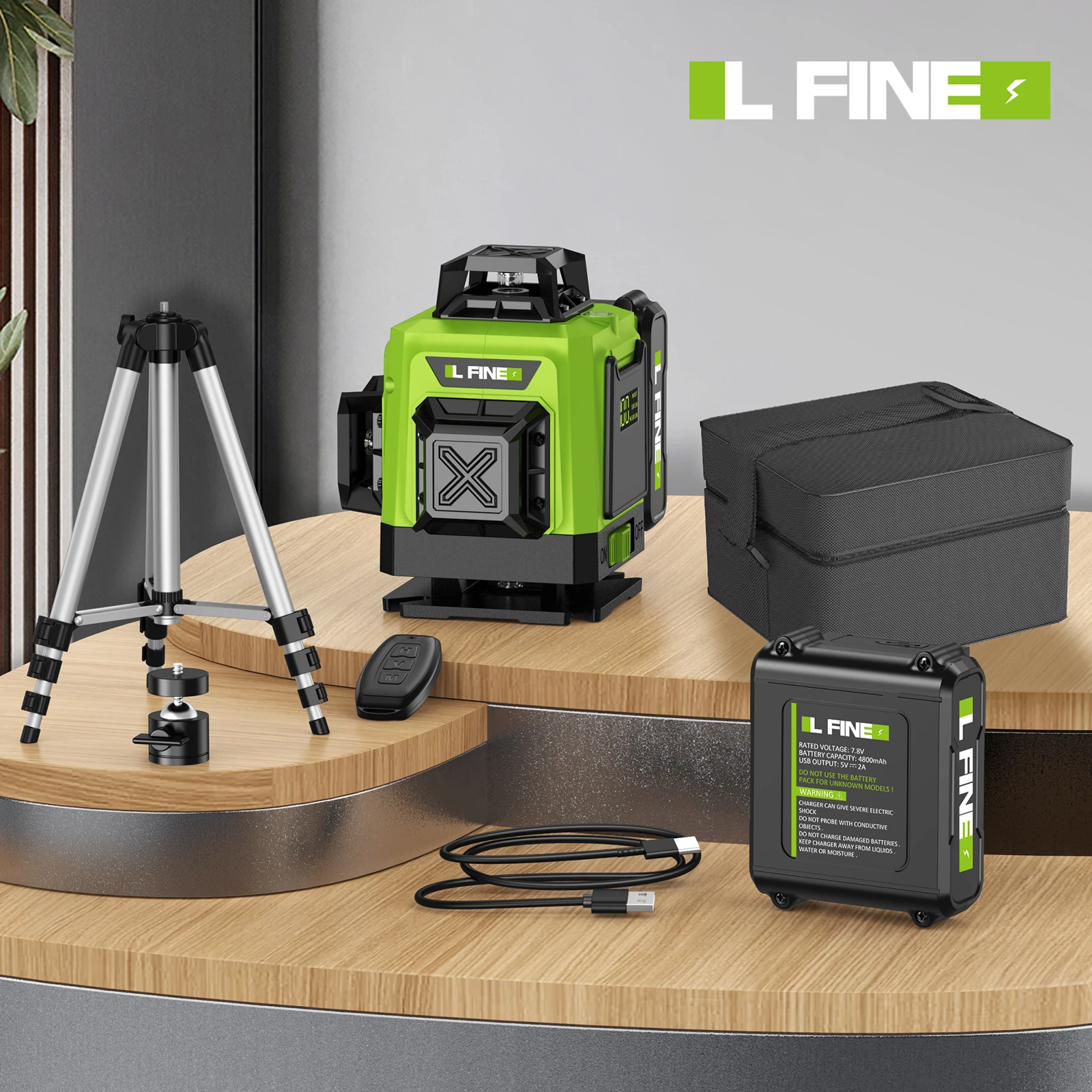LFINE 2/4D niveau Laser professionnel 8/16 lignes horizontales et verticales avec télécommande 360 ° Niveaux laser auto-nivelants