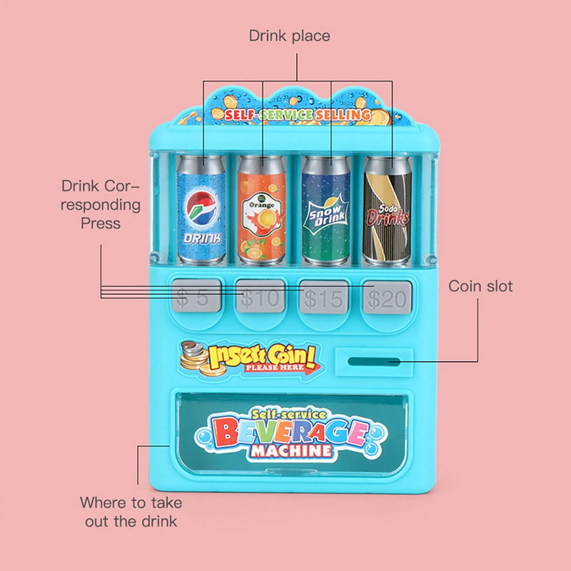 Máquina de venda automática de bebidas simuladas para crianças, brinquedos para compras operadas por moedas, brinquedos educativos para presente