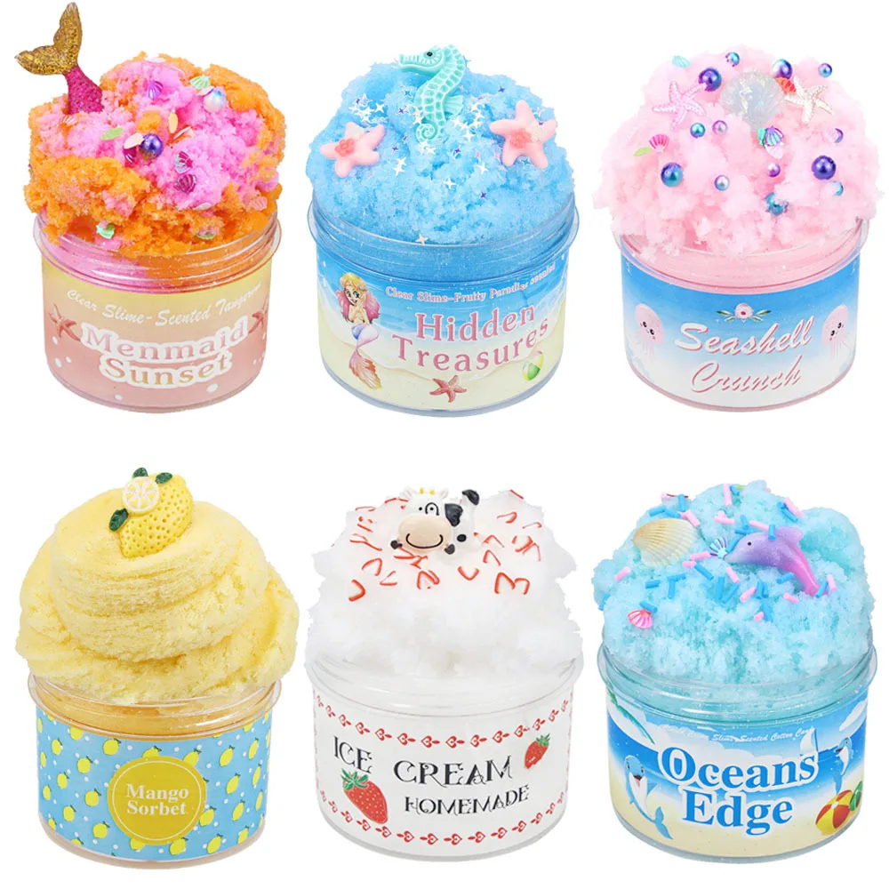 Juego esponjoso de Baba para chico, 100ML, dibujos animados del océano, algodón, barro cepillado, plastilina, juguetes de descompresión, ejercicio DIY, capacidad práctica