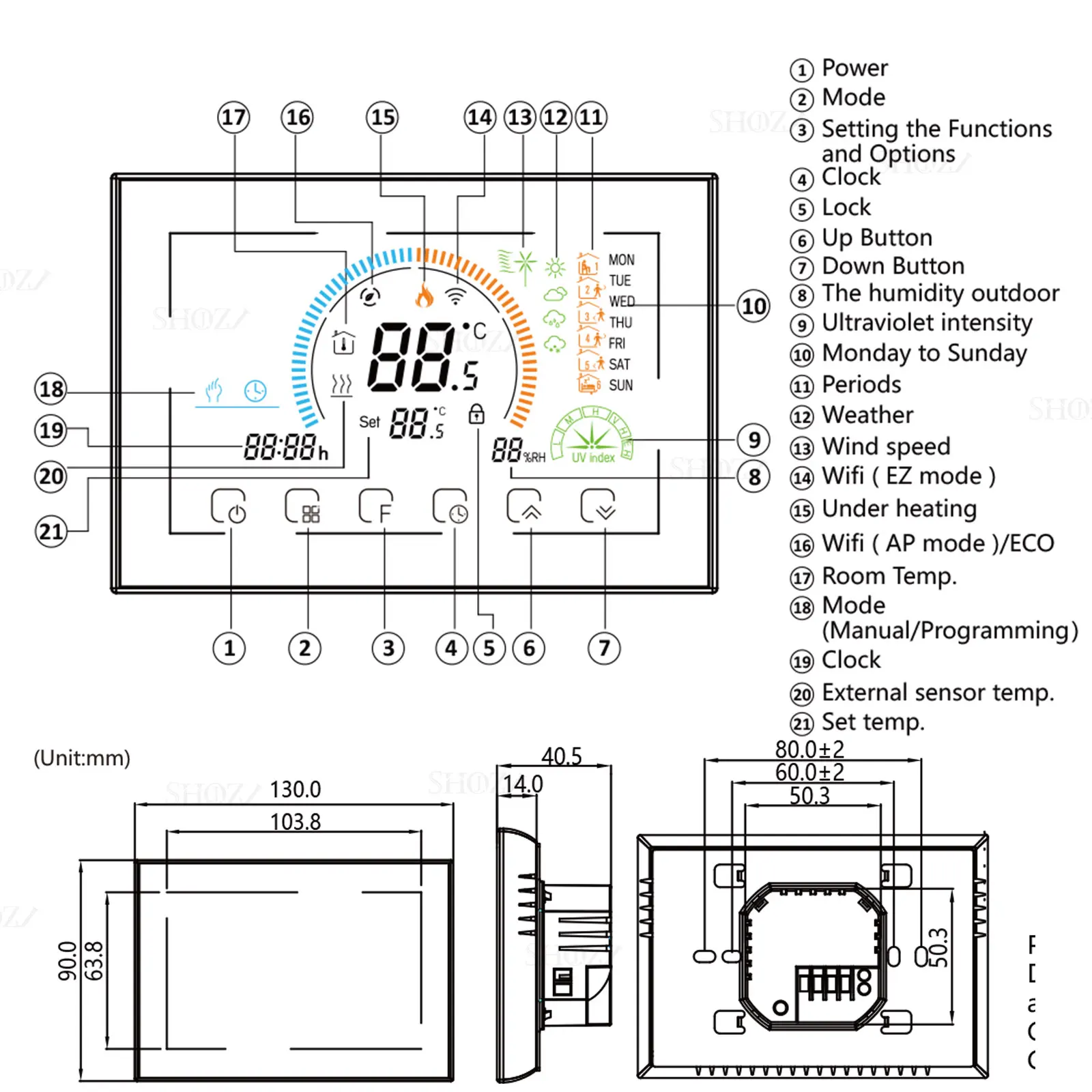 Tuya Smart Large Screen Home Thermoregulator WIFI Warm Floor Thermostat for Electric Heating Temperature Controller Gas Boiler