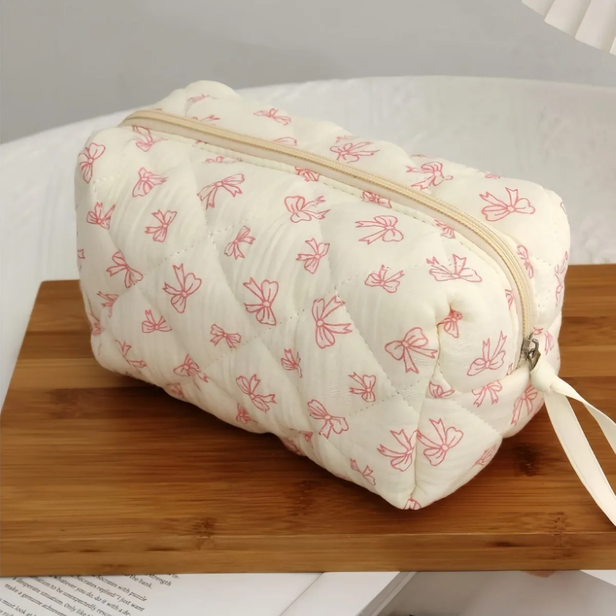 Storage Organizer Floral Bow Cotton Makeup Bag Flower Printed Cosmetic Pouch Large Travel Cosmetic Bag Make Up Bag